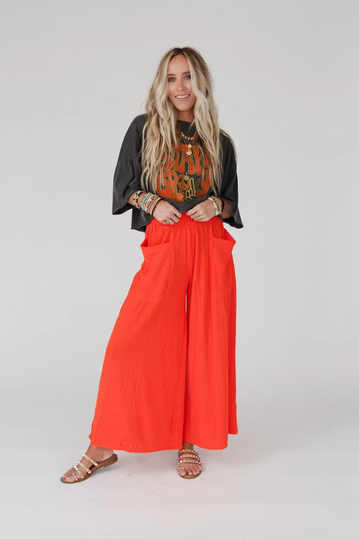 All Day Comfy Wide Leg Pants - Red