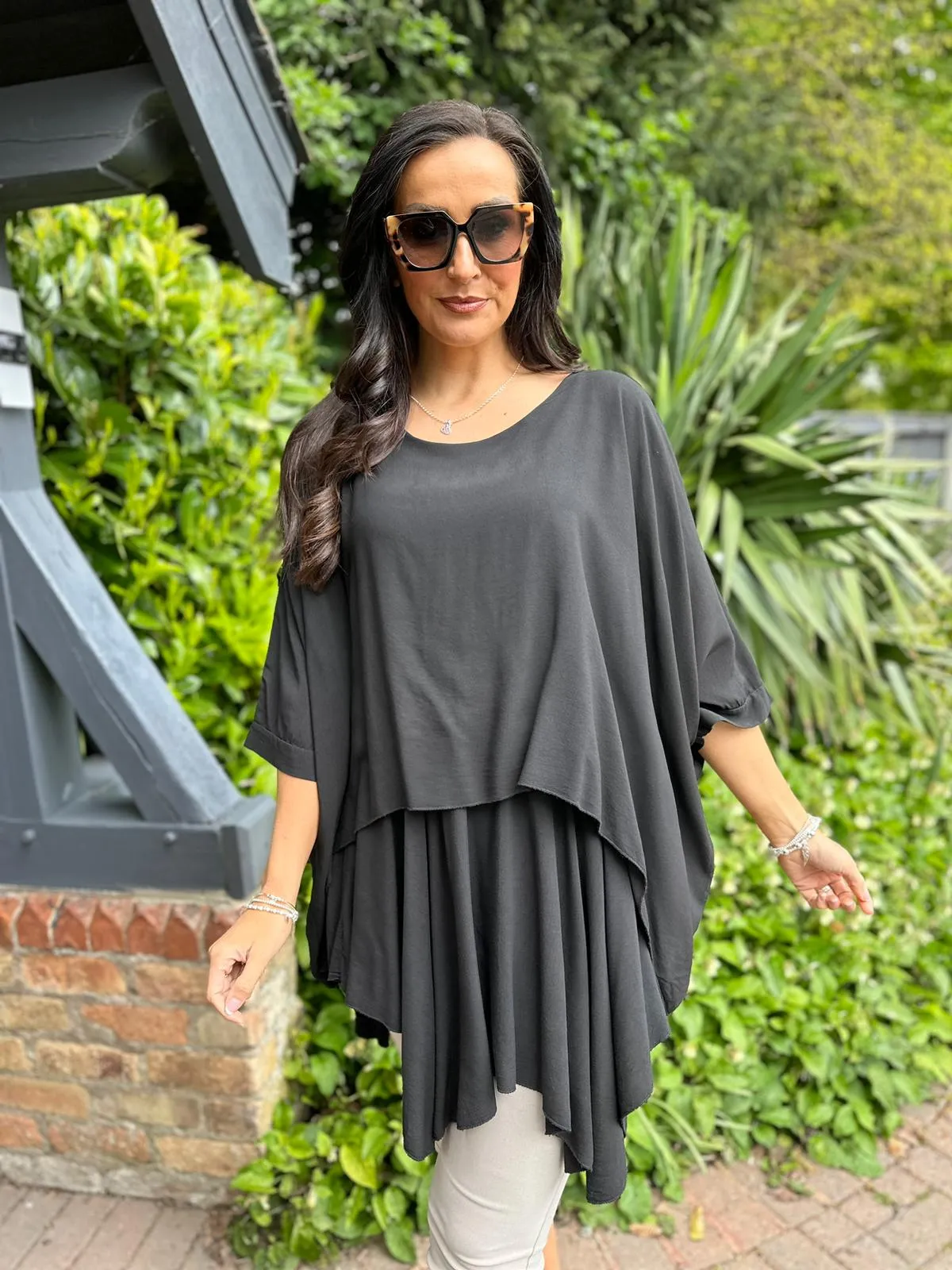 Black Layered Batwing Style Tunic Phoebe