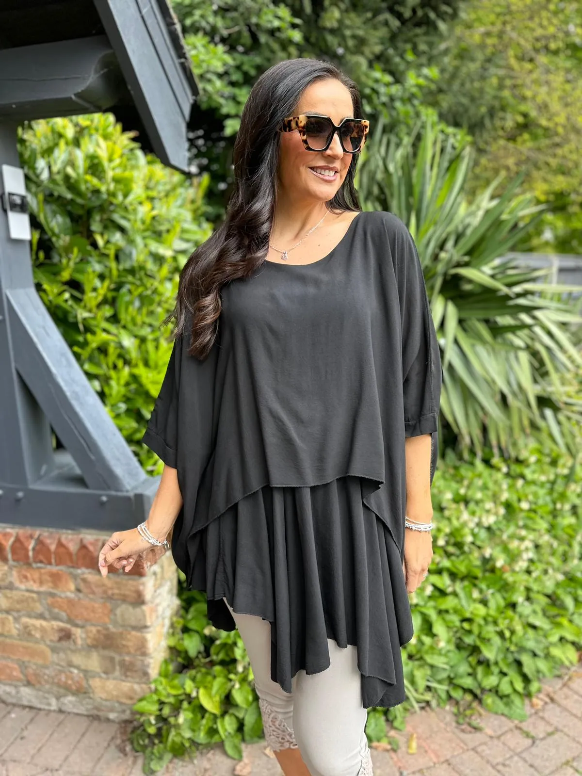 Black Layered Batwing Style Tunic Phoebe