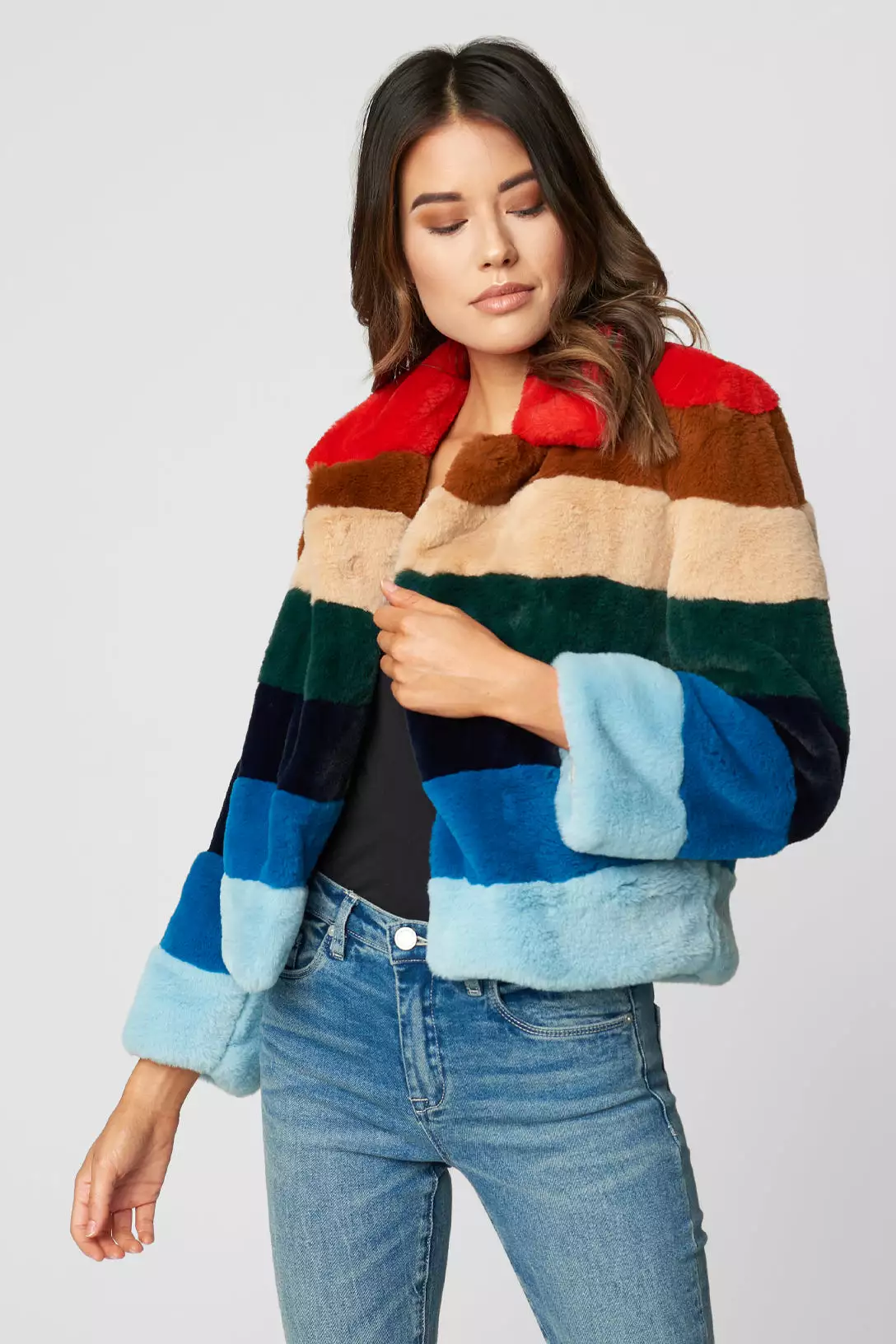 BLANK NYC Faux Fur Jacket Outerwear Rainbow