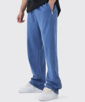 boohoo Mens Tall Oversized Loopback Ribbed Applique Zip Sweatpant