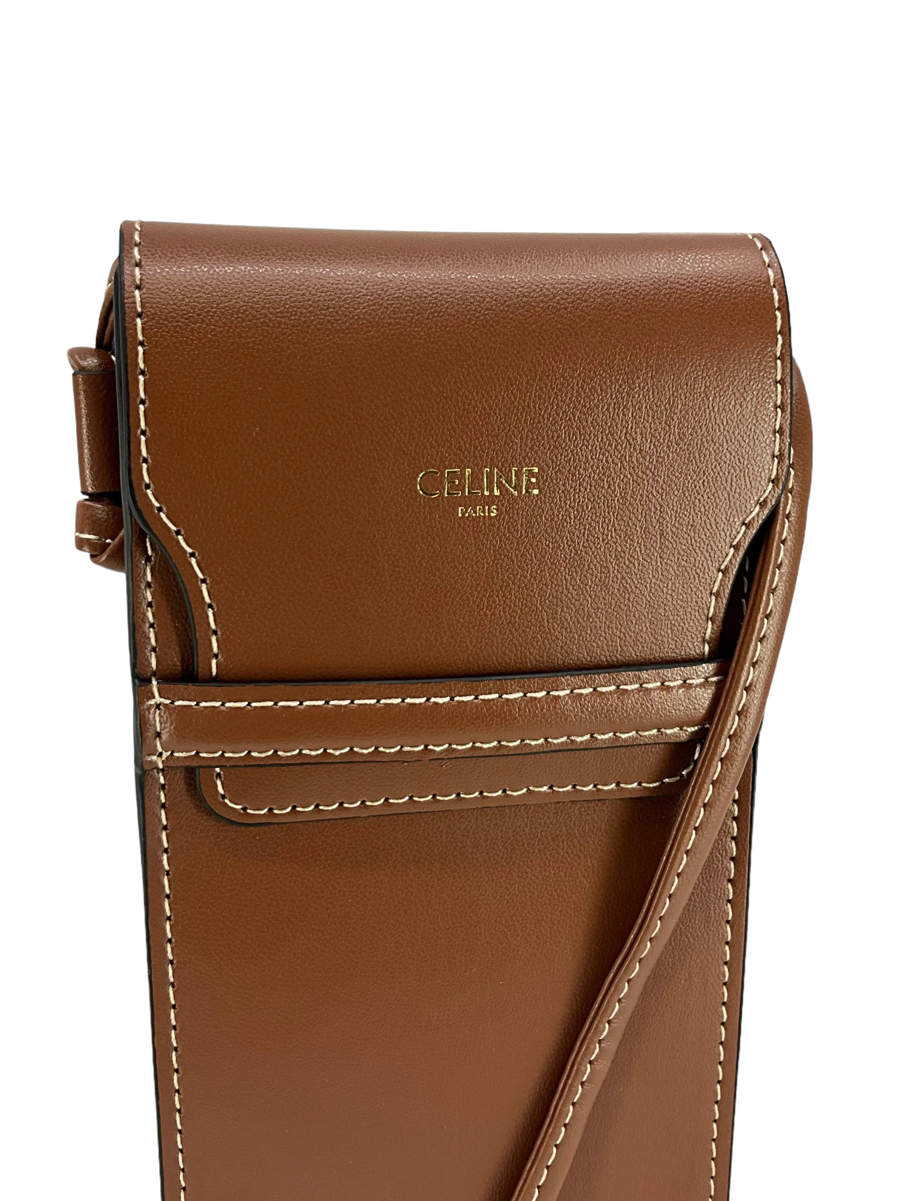 CELINE Grained Calfskin Phone Pouch With Flap