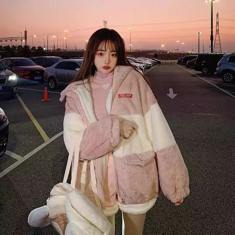 clearance Sandwich pink fleece faux fur jacket