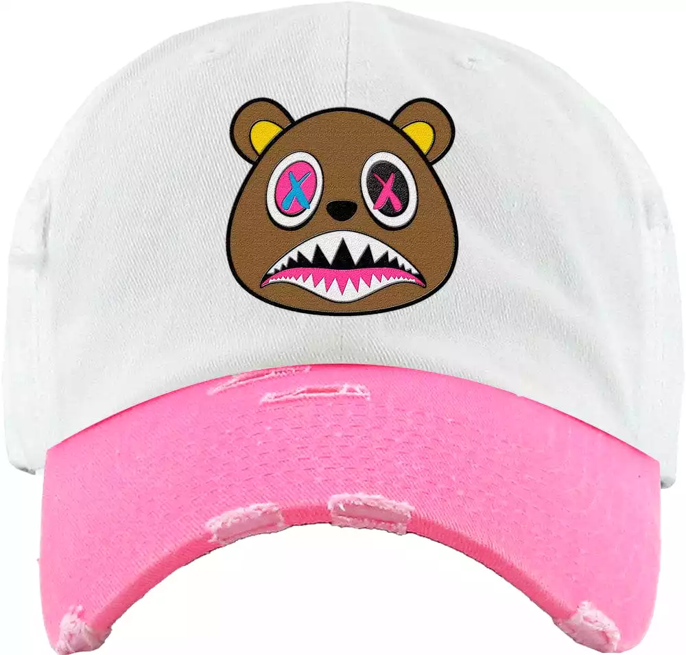 CRAZY BAWS Distressed Dad Hat - 2Tone White/Neon Pink