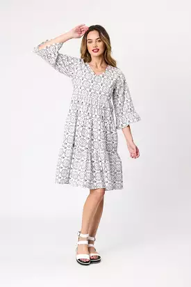 Democracy Hazel Printed Tiered Dress - White