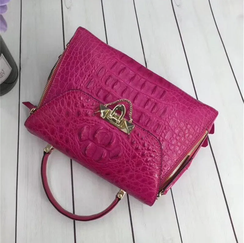 Elegant CHIC Designer Genuine Crocodile Skin Handbag for Women