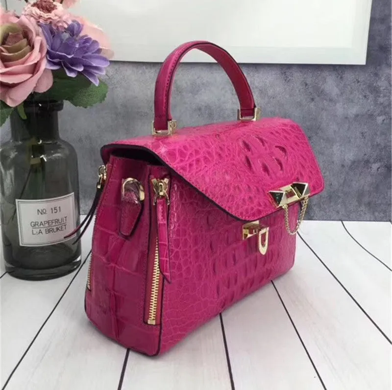 Elegant CHIC Designer Genuine Crocodile Skin Handbag for Women