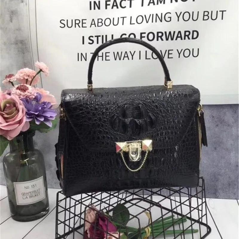 Elegant CHIC Designer Genuine Crocodile Skin Handbag for Women