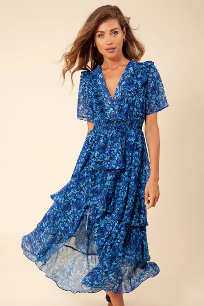 Elsie Tiered Dress - Blue Floral