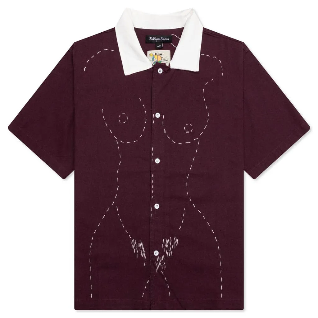 Embroidered Figure Shirt - Wine