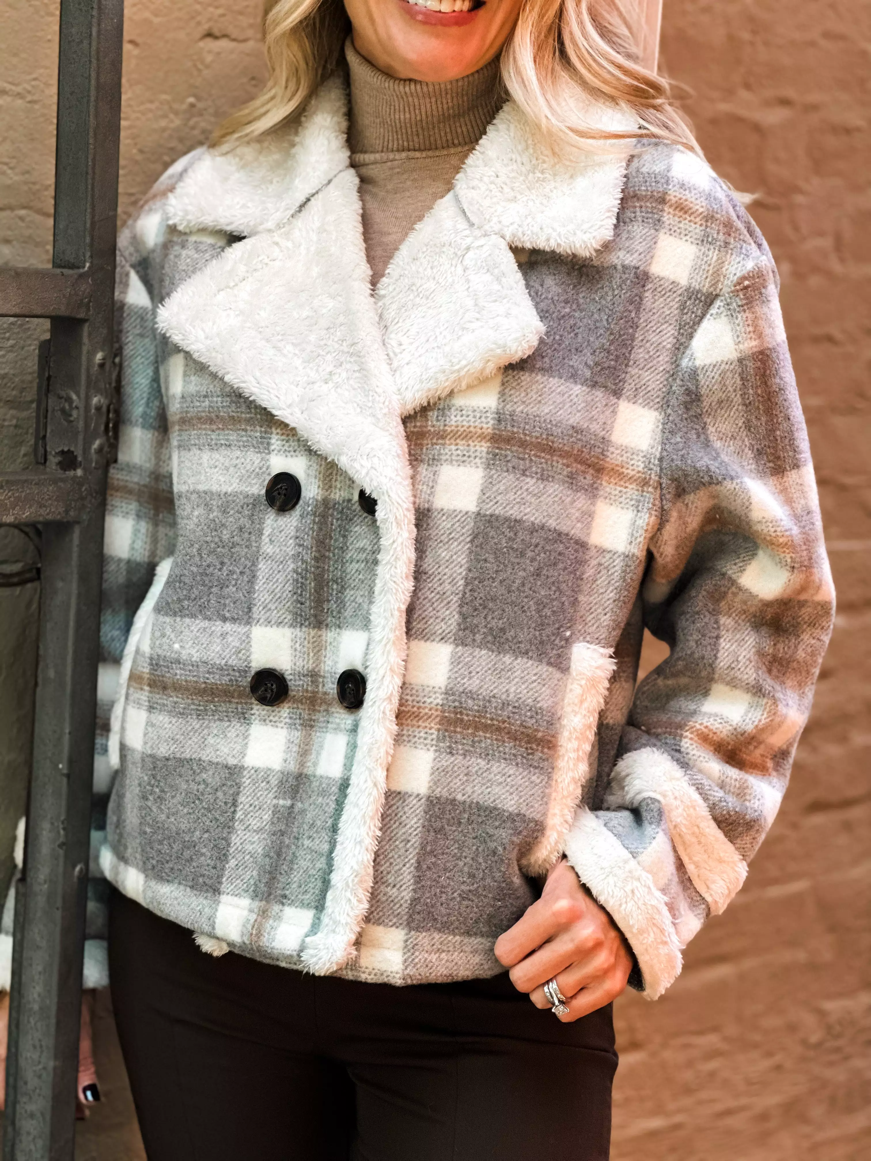 Everyday Plaid Faux Fur Jacket