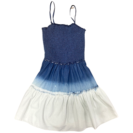 FBZ Rayon Denim Ombre Wash Smocked Tiered Dress