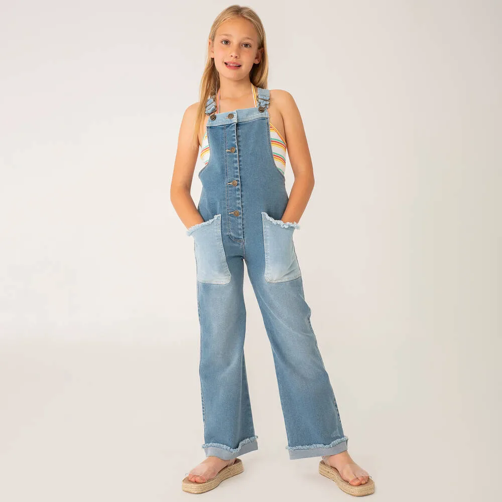 Girls Blue Denim Dungarees