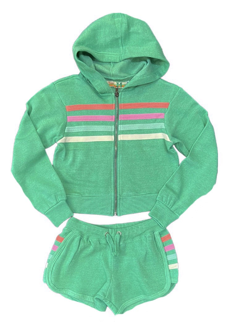 Green Stripe Sweat Shorts