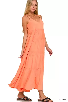 Hooked On You V-Neck Maxi Dress  Coral