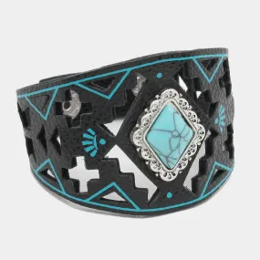 iLLASPARKZ Howlite Stone Accented Laser Cut out Aztec Leather Bracelet