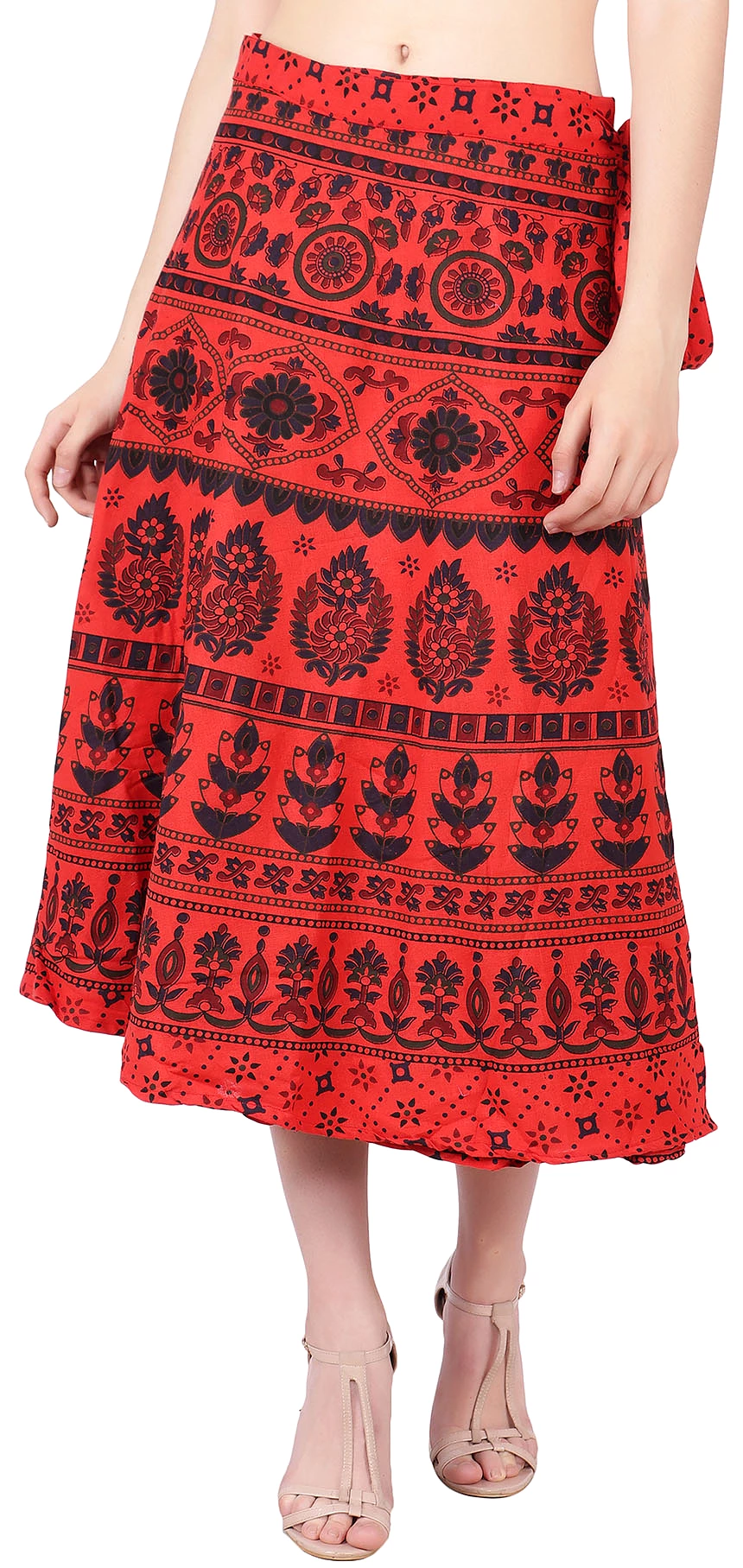 India Skirt Women's Cotton Ethnic Indian Clothing (Red, One Size)