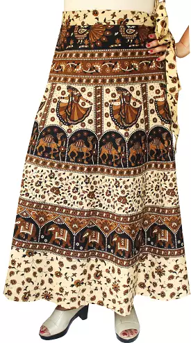 India Skirt Women's Long Cotton Wrap Around (Brown, One Size)