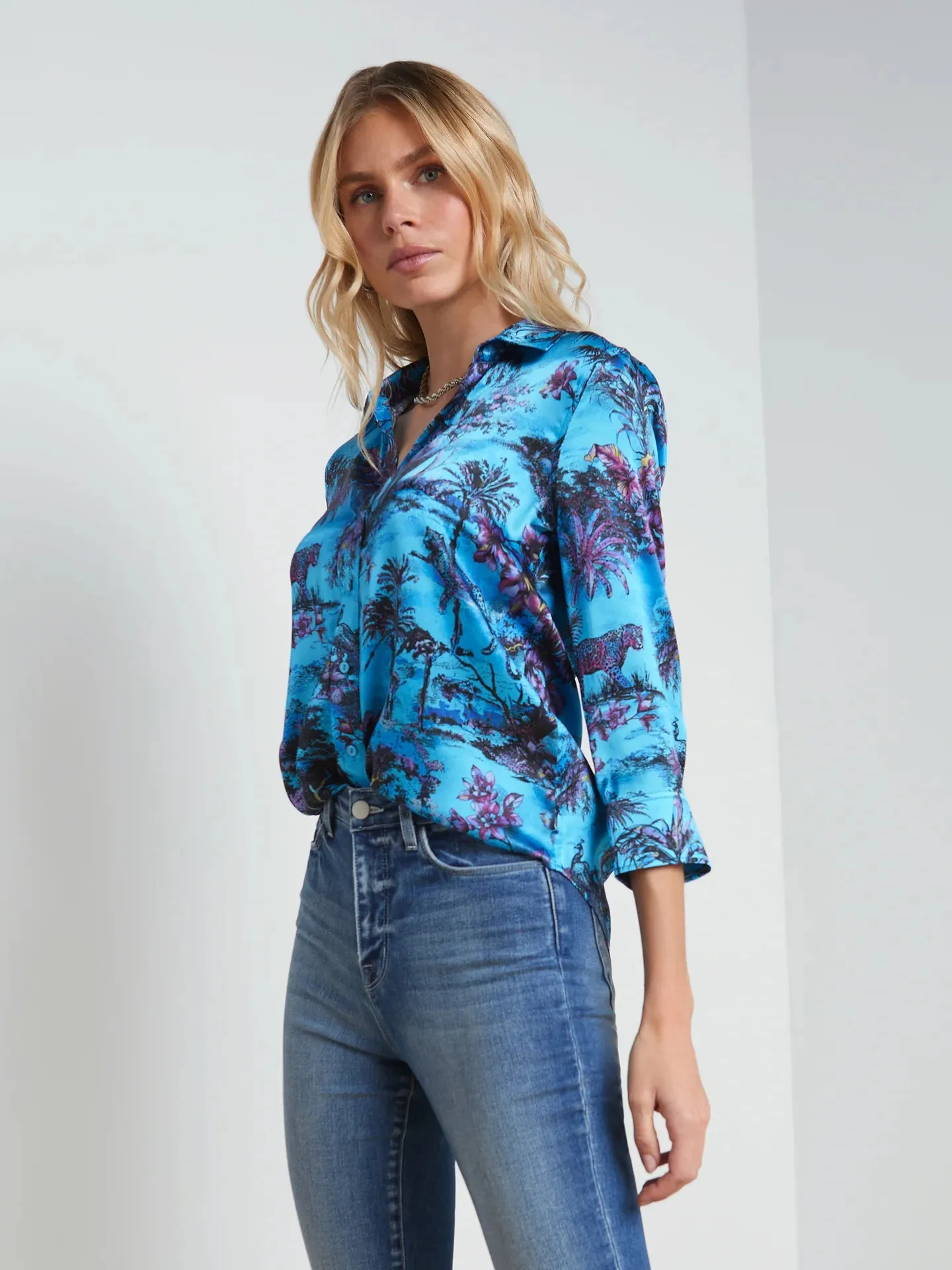 L’agence - Dani Blouse - Blue Multi Jungle Toile