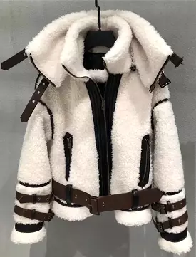 Lamb Wool Sheep Searing Fur Jacket With Stand Up Collar