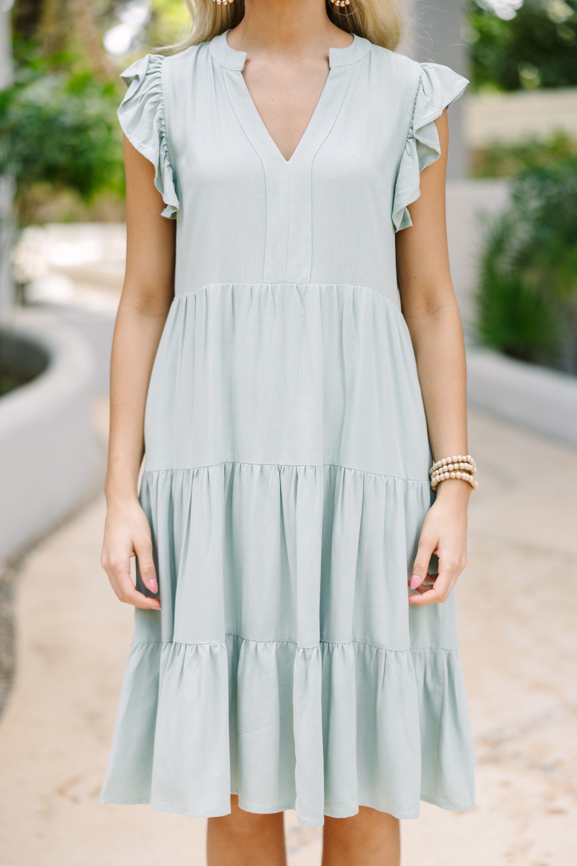 Make It Your Own Sage Green Tiered Dress