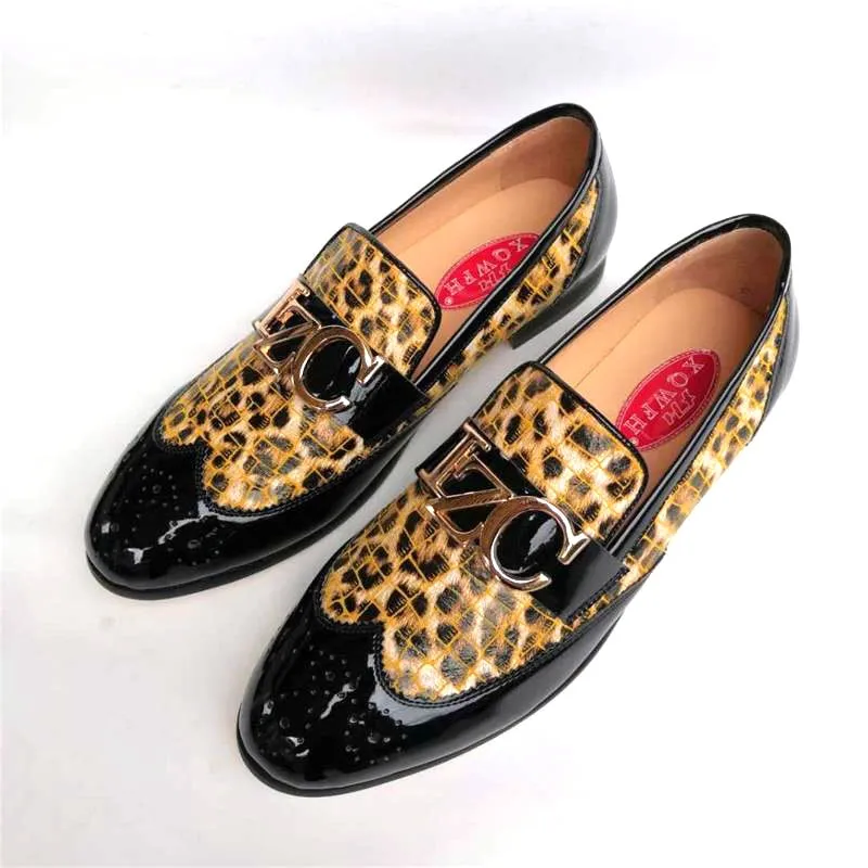 Men's Hand-Painted Leopard Pattern Slip-On Business Party Style Loafers