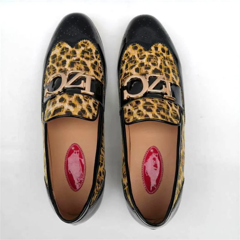 Men's Hand-Painted Leopard Pattern Slip-On Business Party Style Loafers