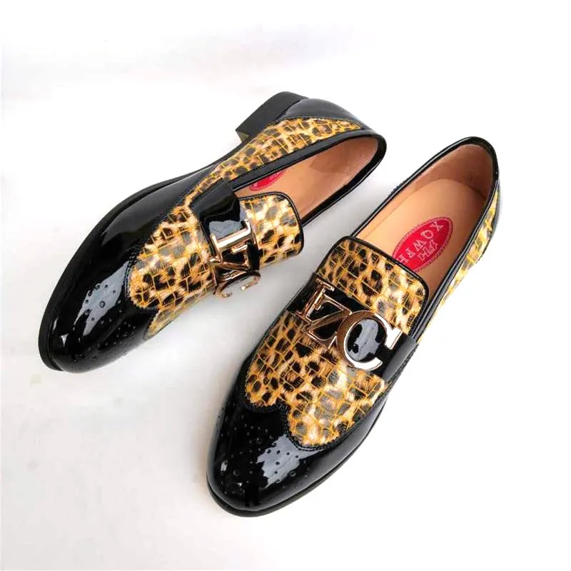 Men's Hand-Painted Leopard Pattern Slip-On Business Party Style Loafers