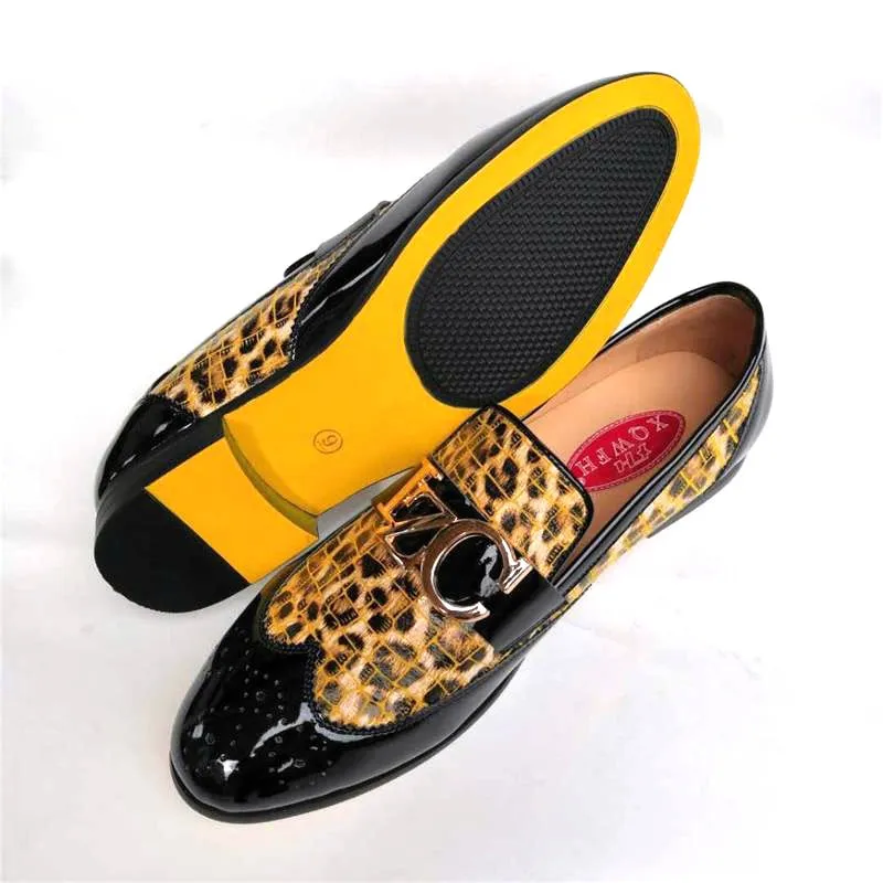 Men's Hand-Painted Leopard Pattern Slip-On Business Party Style Loafers