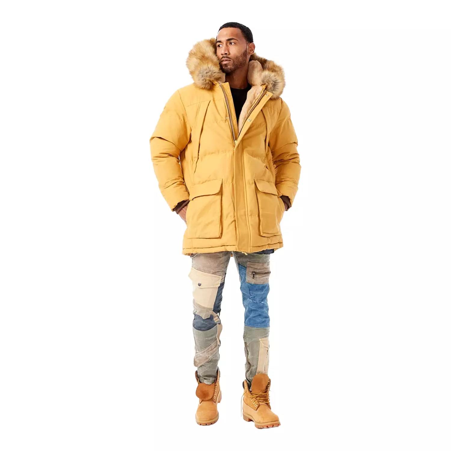 Men's Puffer With Faux Fur Jacket