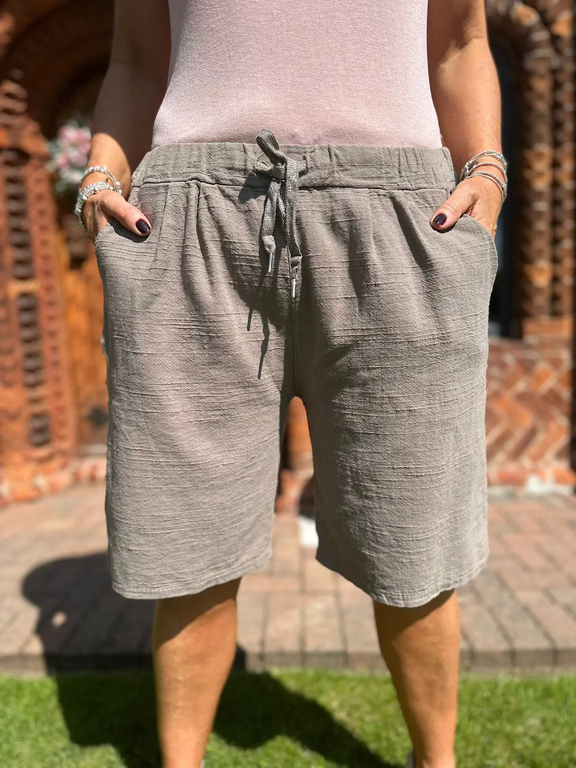 Mocha Linen Blend Shorts