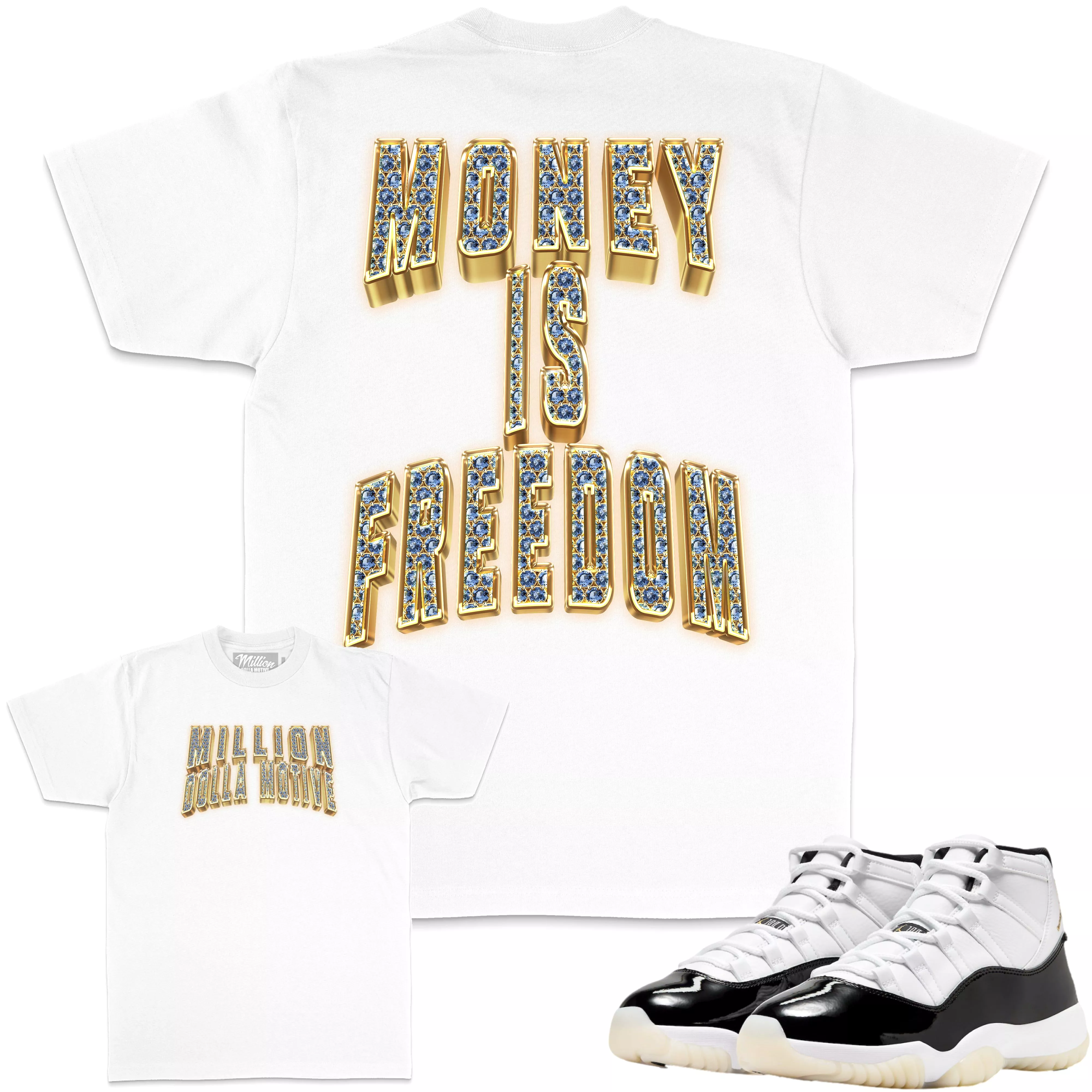 MONEY IS FREEDOM : White Sneaker Tees Shirt