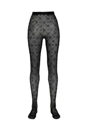 Moonogram Mesh Flock Tights - Black