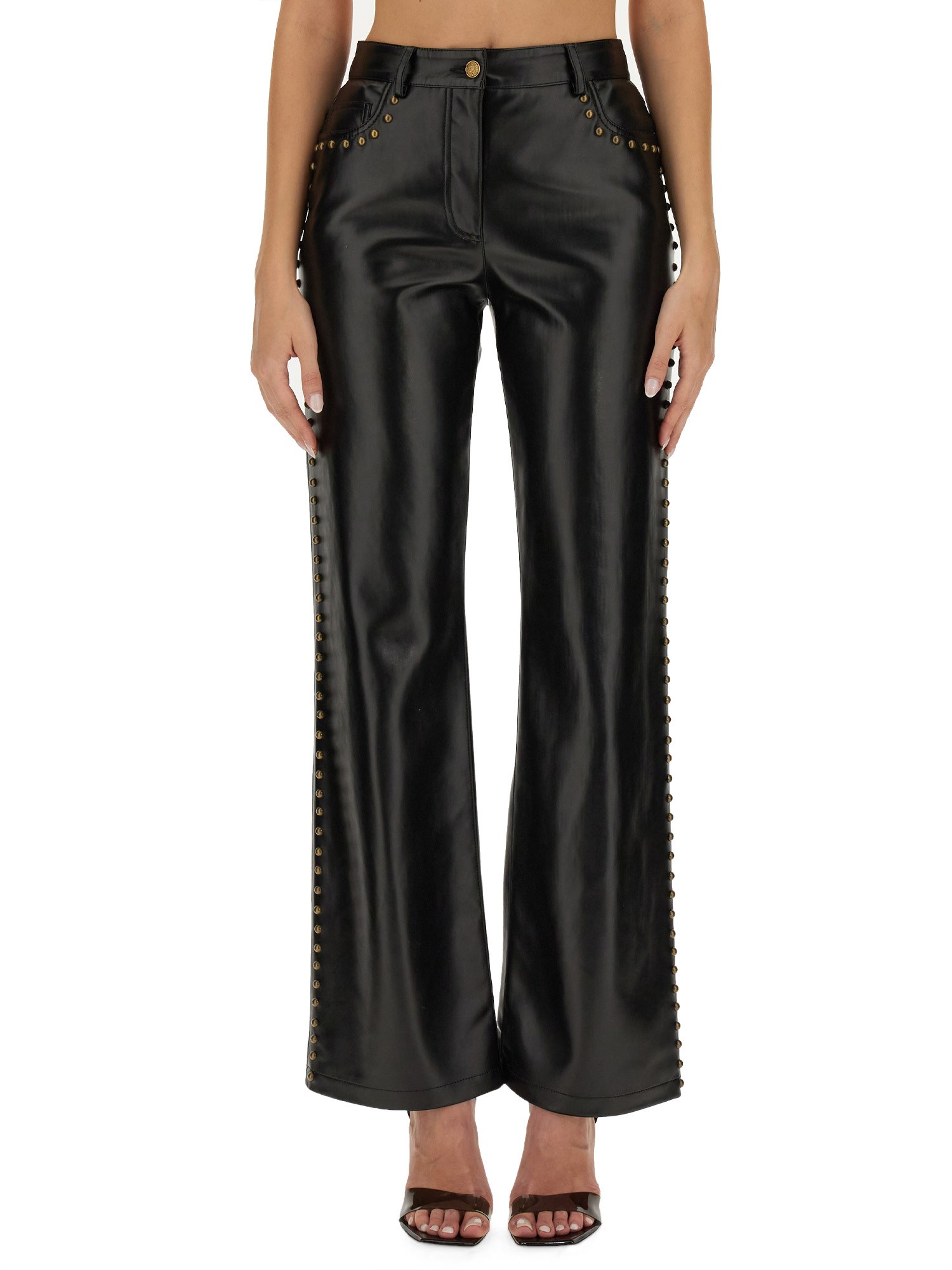 MOSCHINO JEANS    FAUX LEATHER PANTS WITH STUDS