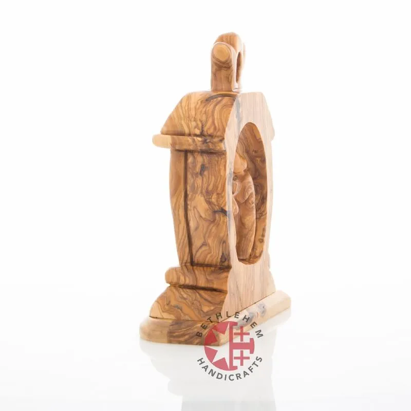 Nativity Scene with The Holy Family, 9.4 Olive Wood Carving from Holy Land, Abstract Christmas Standing Ornament