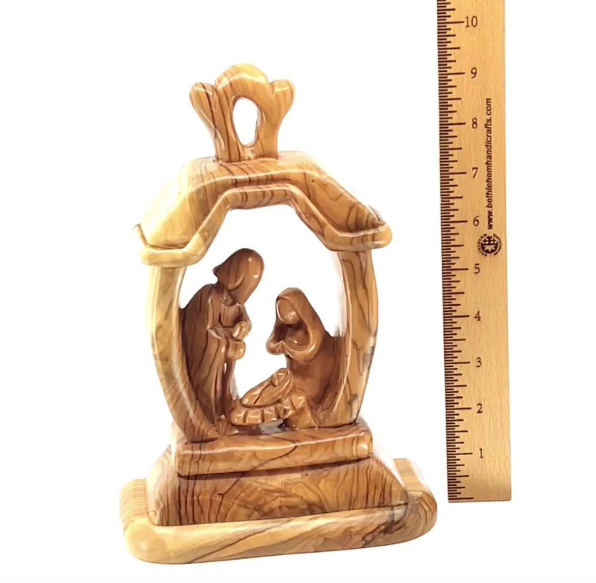 Nativity Scene with The Holy Family, 9.4 Olive Wood Carving from Holy Land, Abstract Christmas Standing Ornament