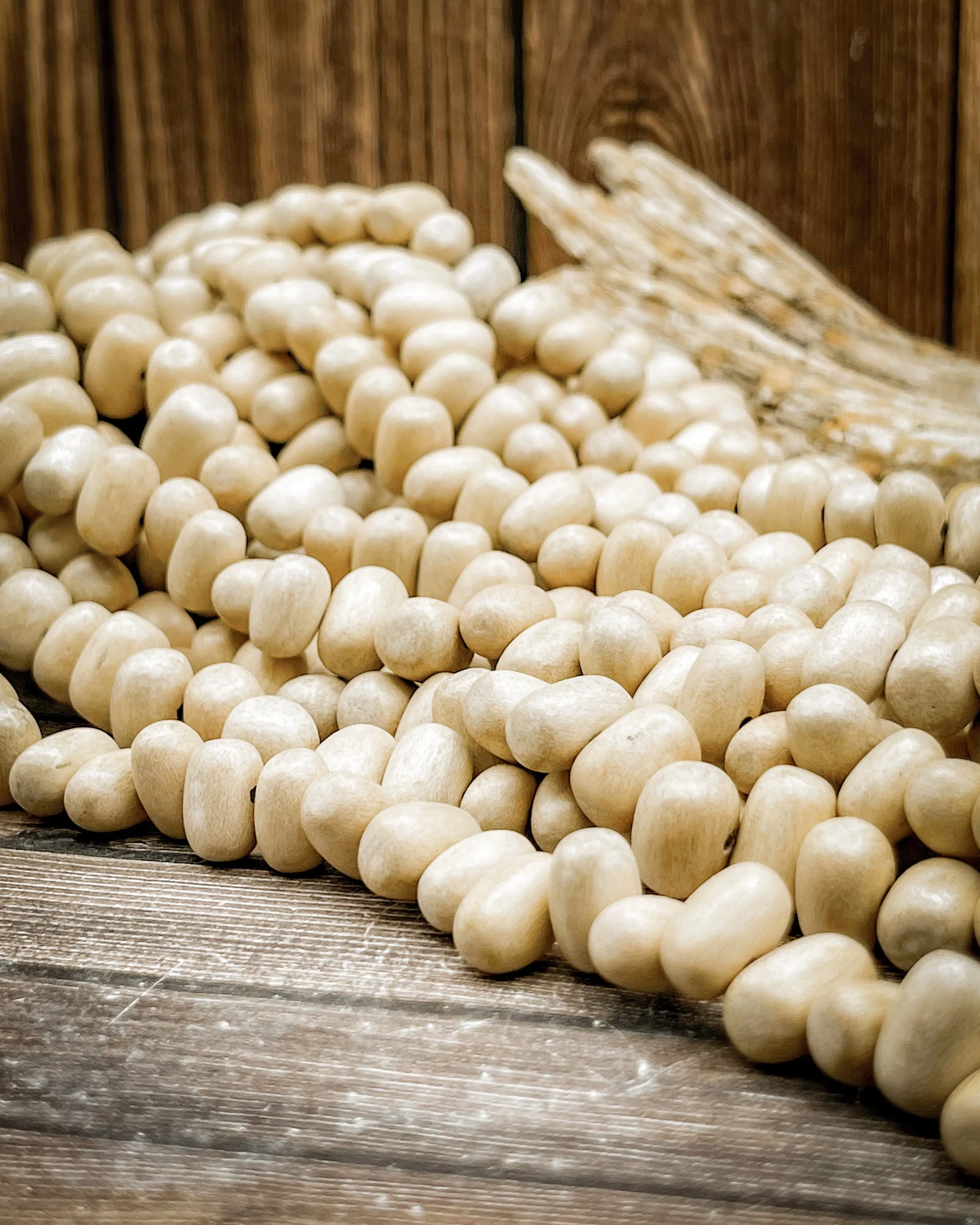 Natural Wood Bead Strands (Philippines, Pebble Shape)