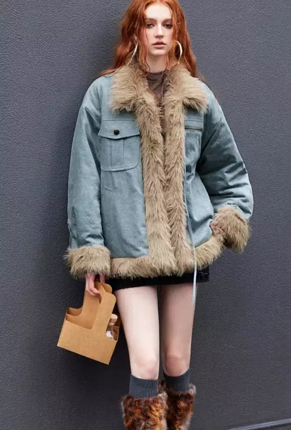 New American Hot Girl Loose Denim Fur Jacket for Women