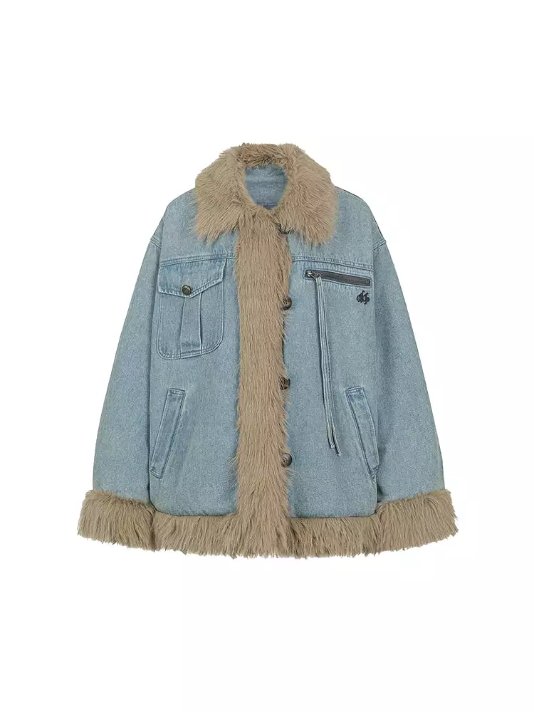 New American Hot Girl Loose Denim Fur Jacket for Women