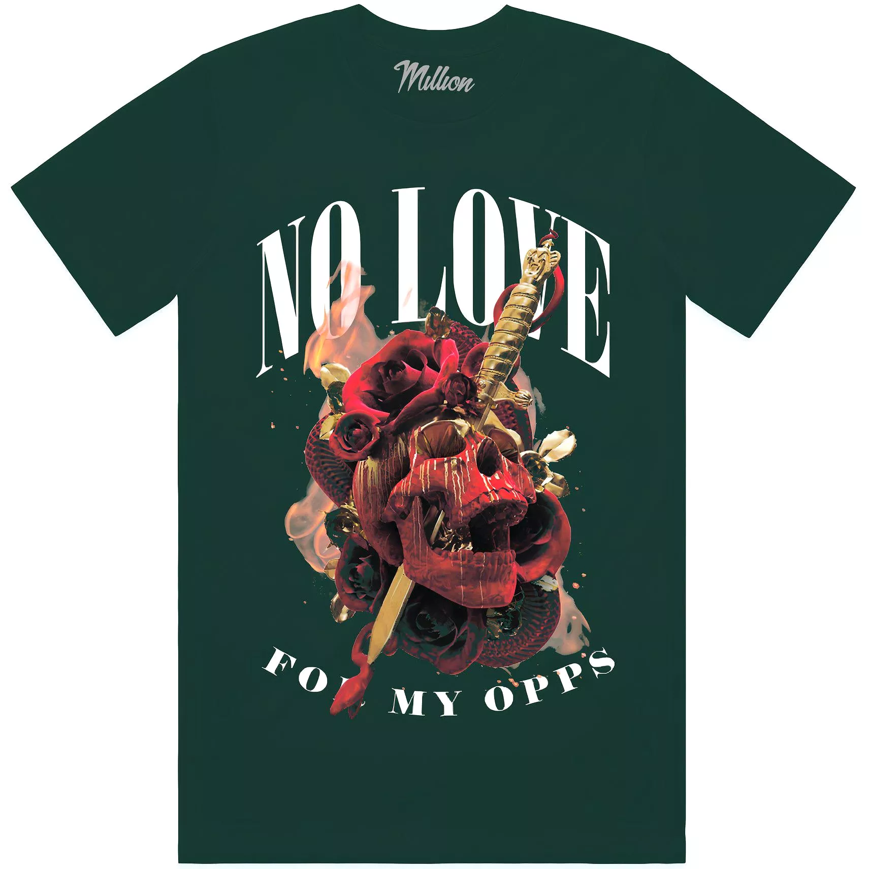 NO LOVE FOR OPPS : Hunter Green Sneaker Tees Shirt