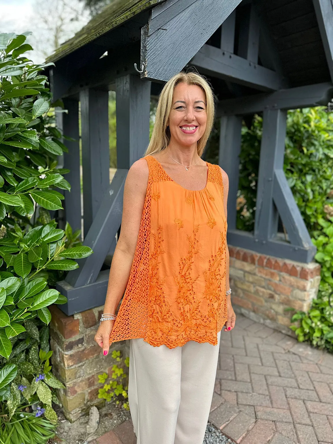 Orange Embroidered Pattern Top Luna