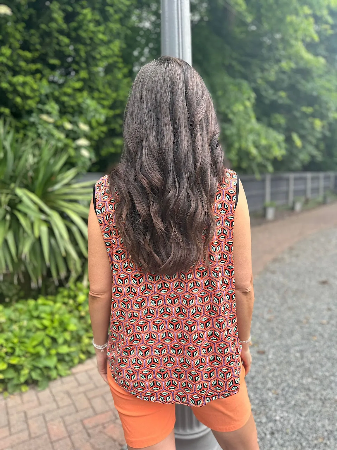 Orange Hexagonal Patterned Zip Vest Top Cassie