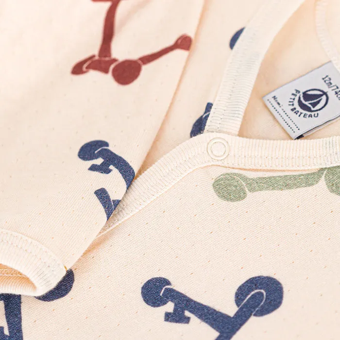 Petit Bateau Baby Pyjamas With Scooter Print Avalanche Cream