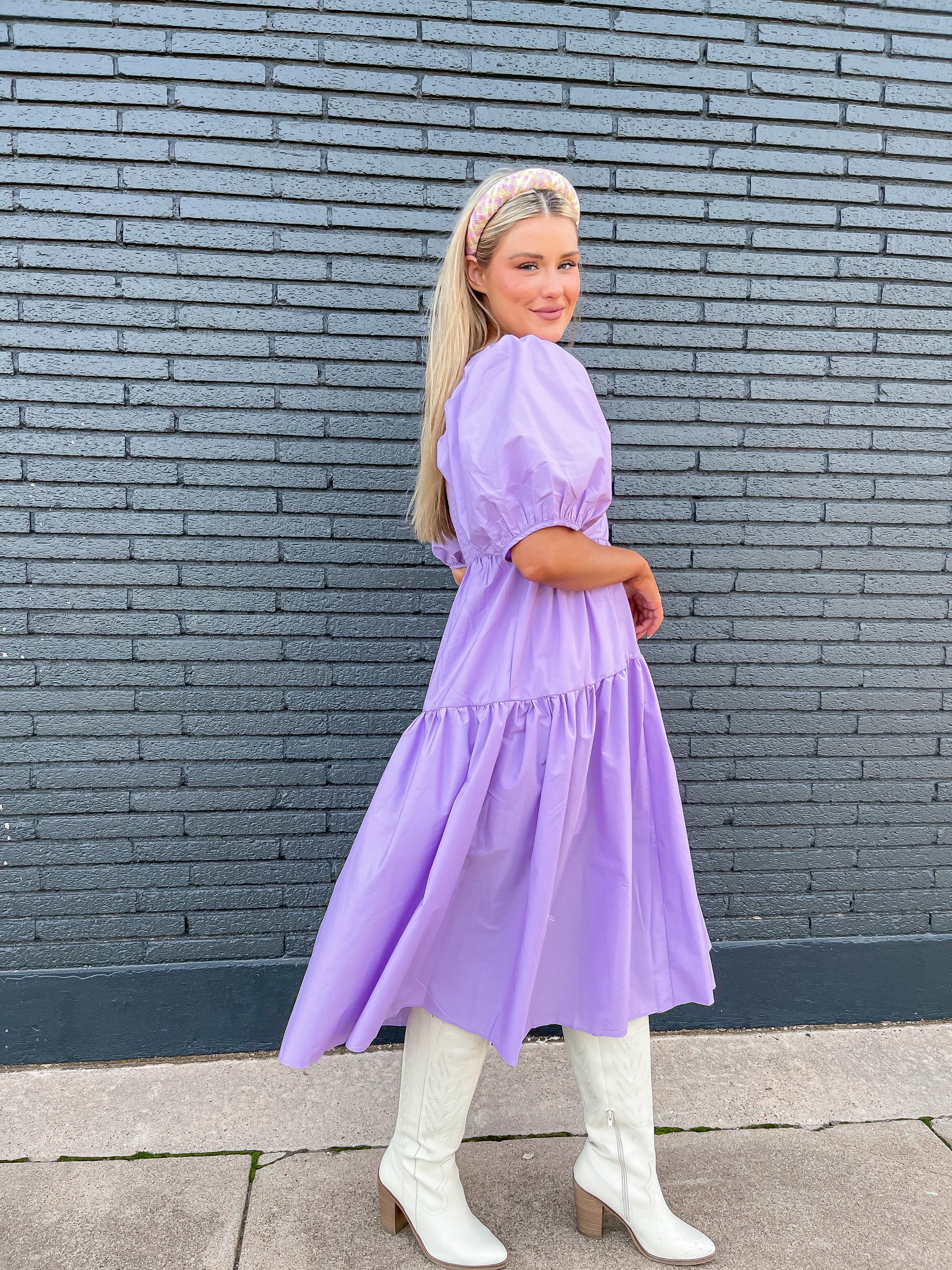 Puff Sleeve Tiered Dress - Lavendar