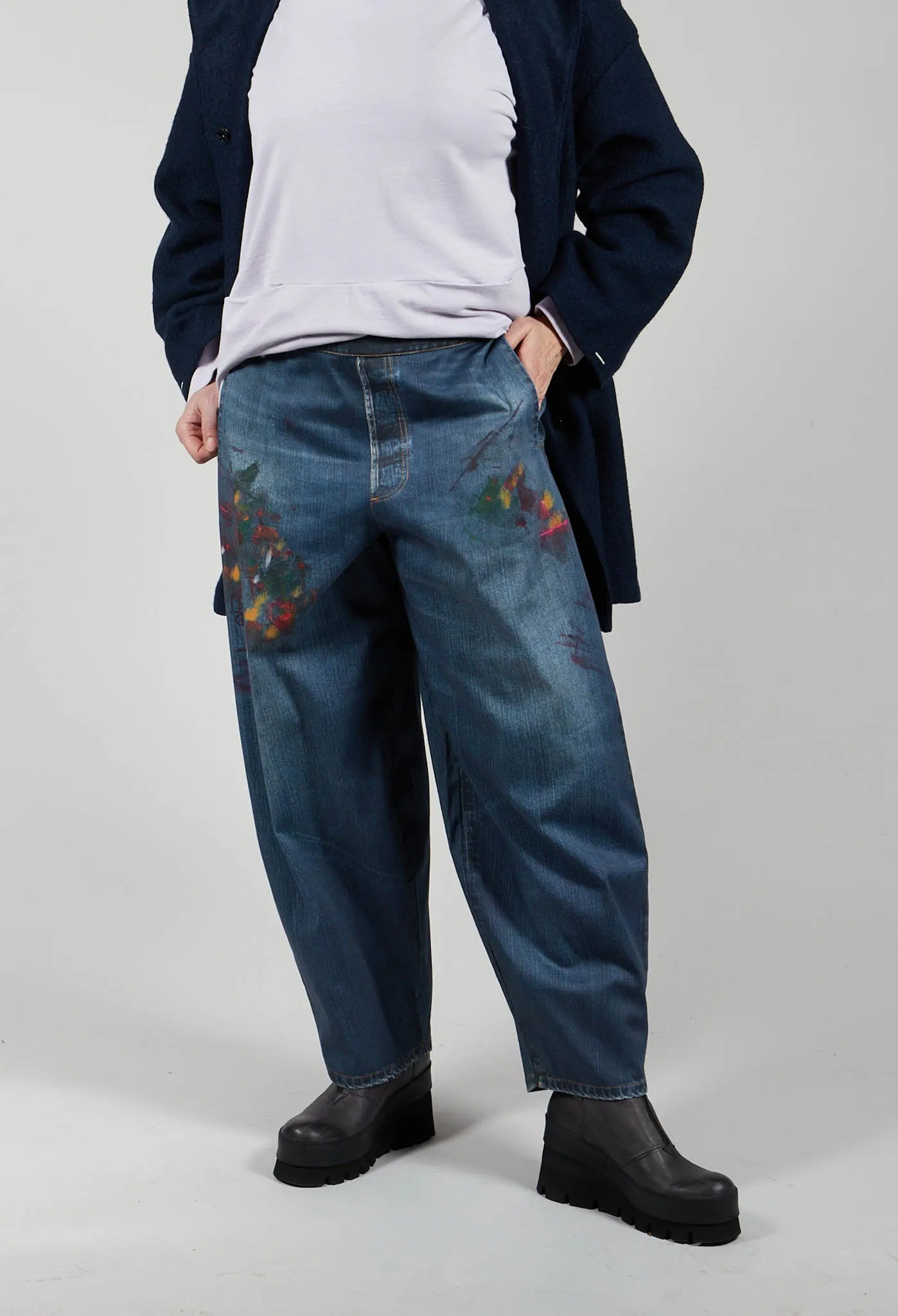 Rayla Pants in Denim with Paint Print