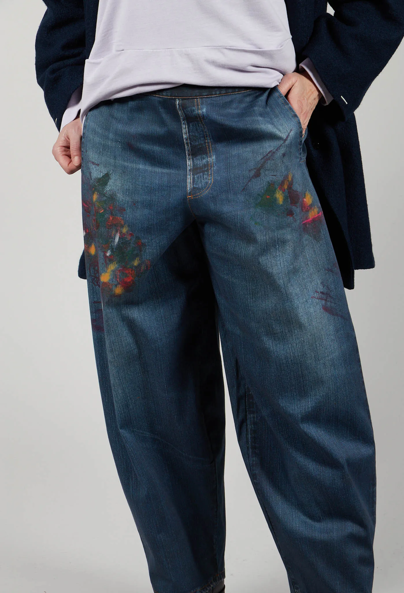 Rayla Pants in Denim with Paint Print