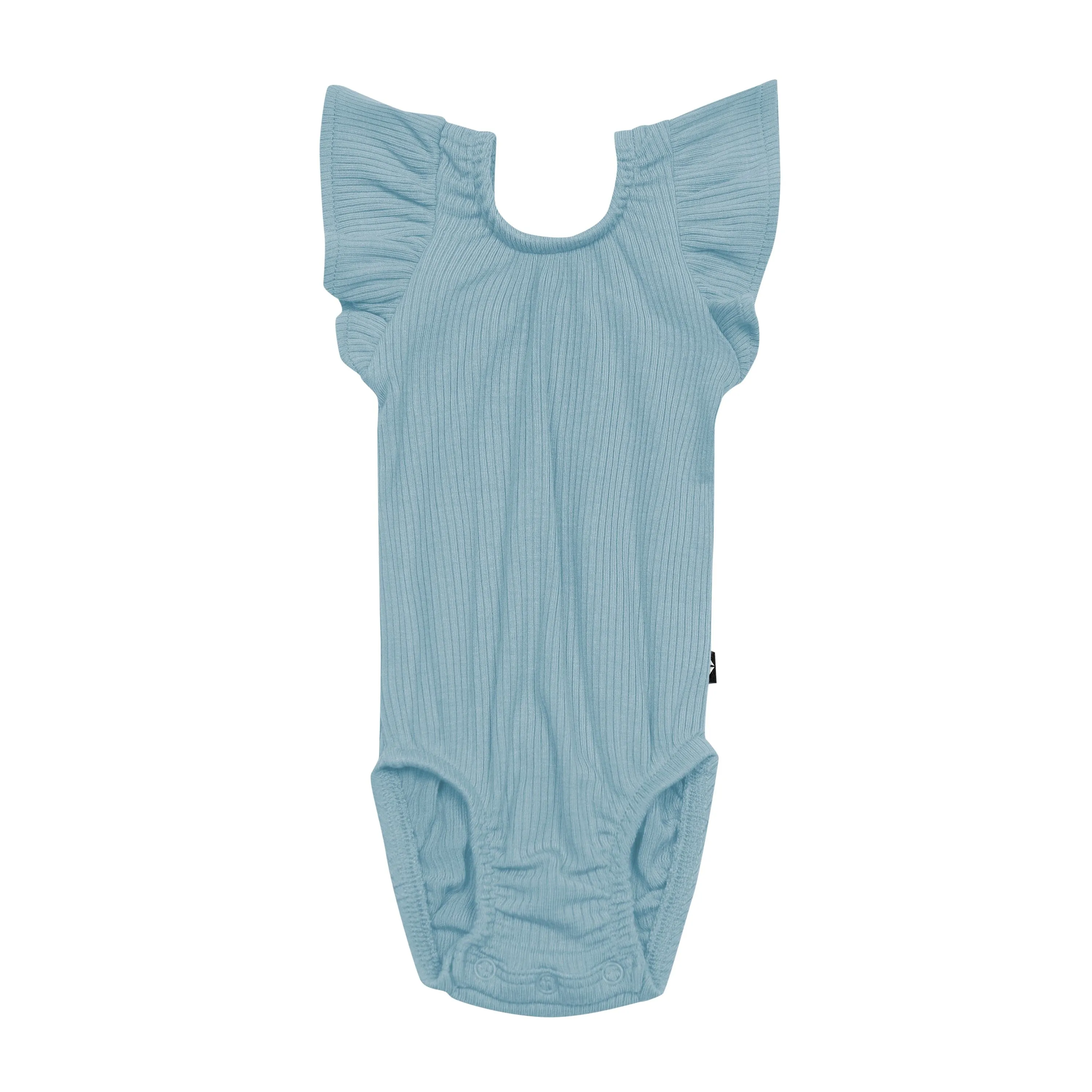 Ribbed Sleeveless Ruffle Leotard in Dusty Blue