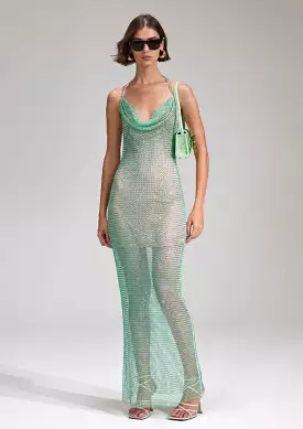 Self-portrait - Mint Rhinestone Fish Cowl Maxi Dress - Green