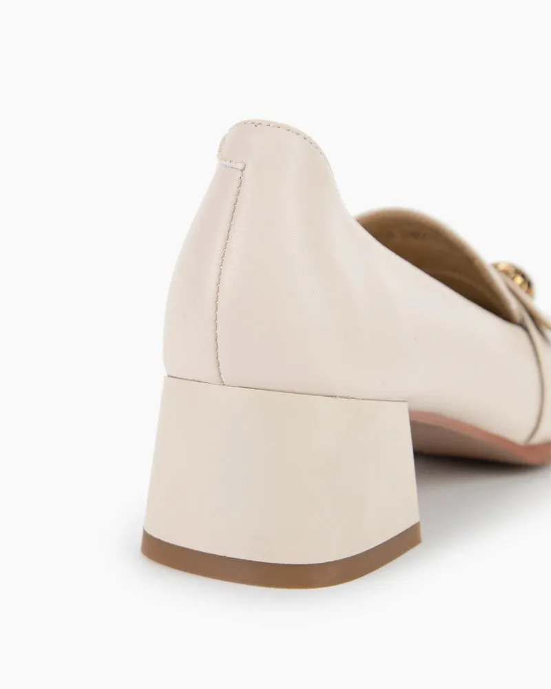 Square Toe Comfortable Leather Low Block Heel Loafers