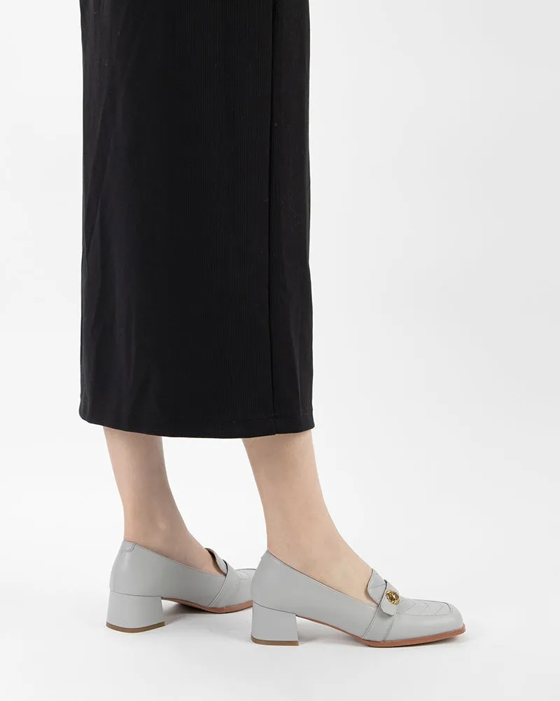 Square Toe Comfortable Leather Low Block Heel Loafers